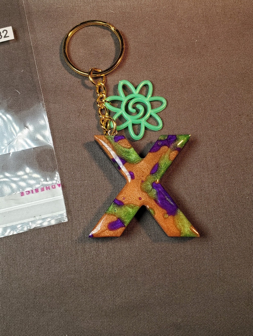 One-of-a-Kind Handmade Resin "X" Keychain with Custom Charm